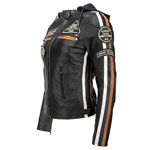 Damen Motorradjacke Leder mit Protektoren, Schwarz, XXL