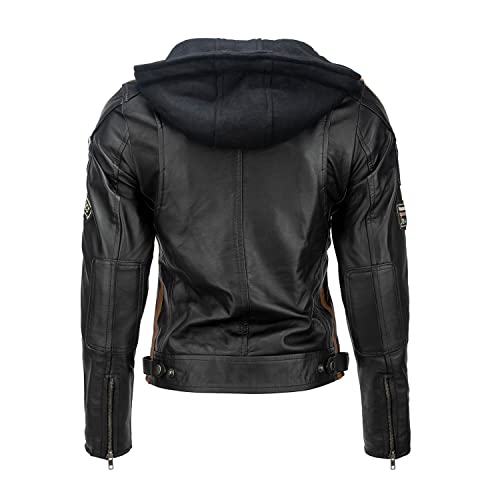 Damen Motorradjacke Leder mit Protektoren, Schwarz, XXL